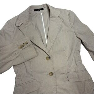 Theory Blazer Women's Size 2 Beige Rib Strip Jacket Career 2 Button Made In‎ USA